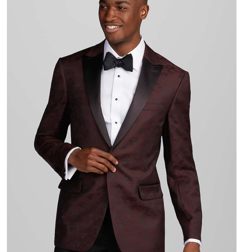 Gorgeous Burgundy  Camo Notch Collar Dinner Jacket
